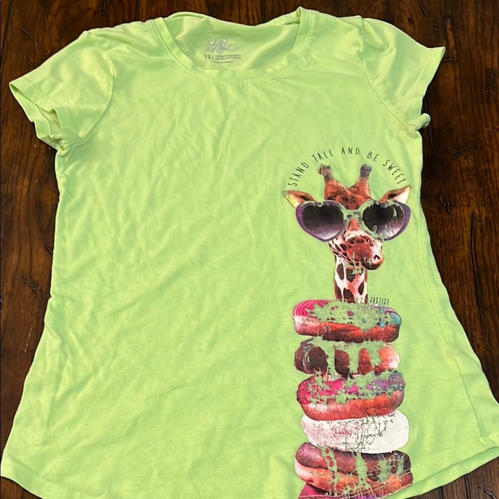 Justice Lime Green Giraffe Graphic Tee